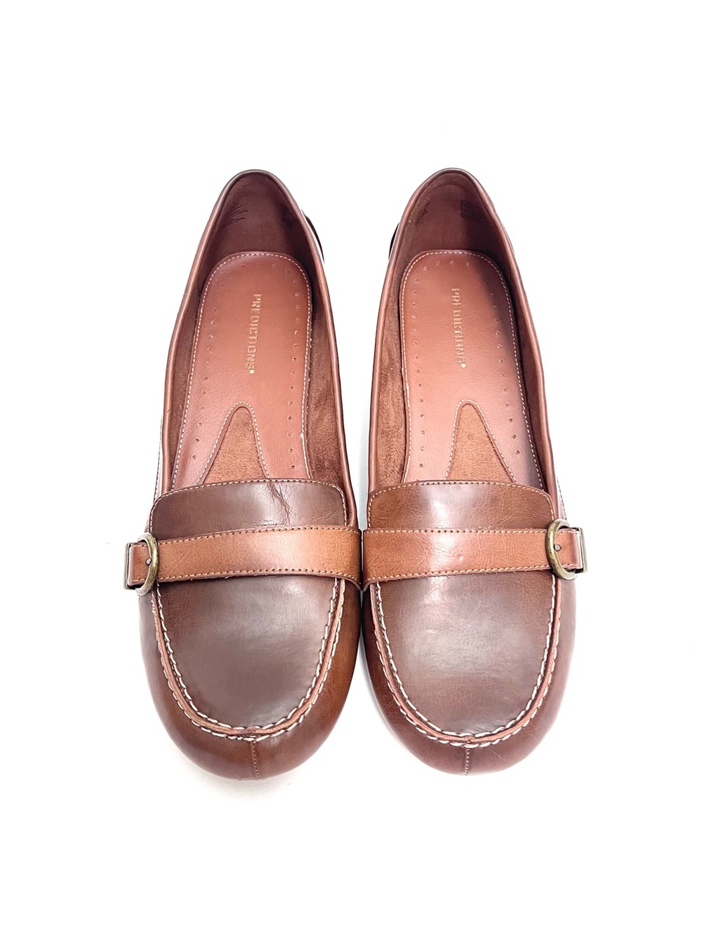 Vintage Y2K deadstock brown vegan leather wide width heeled buckle loafers
